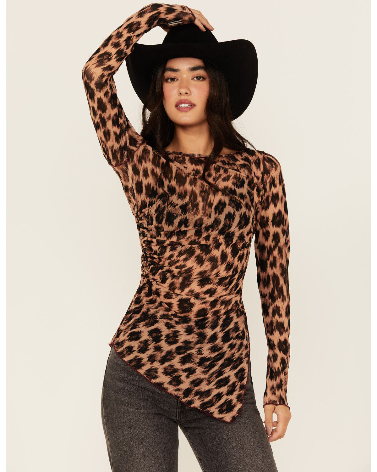 Image #1 - Free People Women's Something Extra Leopard Print Long Sleeve Tunic Top, Brown, hi-res
