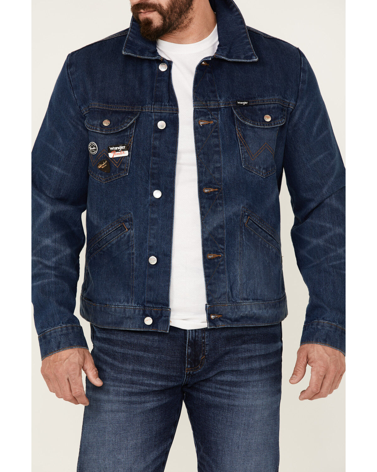 Wrangler X Fender Men's Cowboy Rockstar Patch Denim Jacket