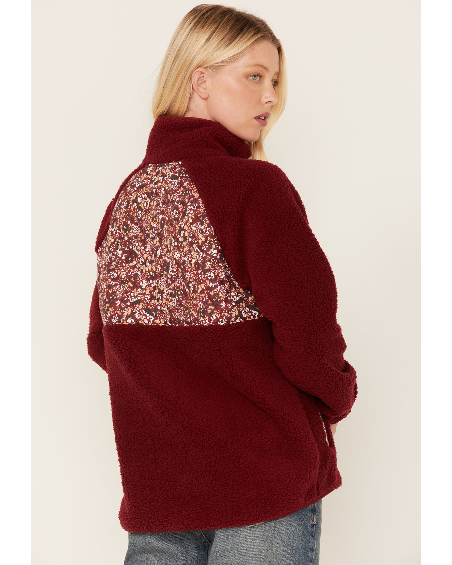 Image #4 - Cleo + Wolf Women's Sherpa Half Button Pullover, Burgundy, hi-res