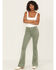 Image #1 - Rock & Roll Denim Women's High Rise Bargain Corduroy Button Flare Jeans, Green, hi-res