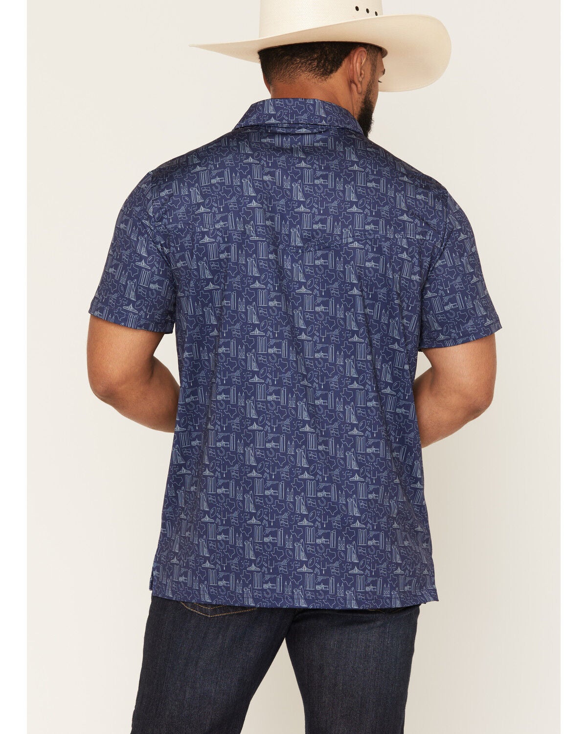 Image #4 - Rock & Roll Denim Men's Game Day Short Sleeve Snap Polo, Navy, hi-res