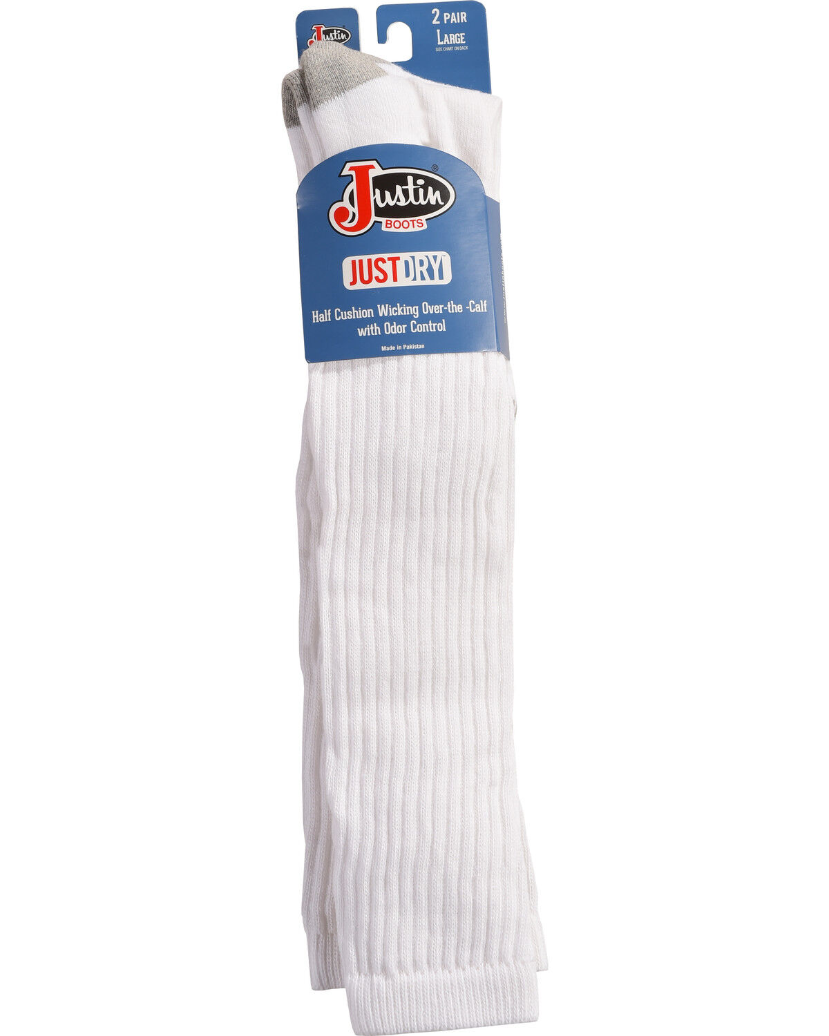 Image #2 - Justin Men's JUSTDRY Over-the-Calf Socks, White, hi-res