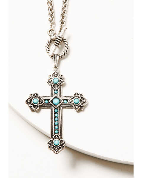Image #2 - Shyanne Women's Turquoise Cross Single Cross Pendant Set, Silver, hi-res