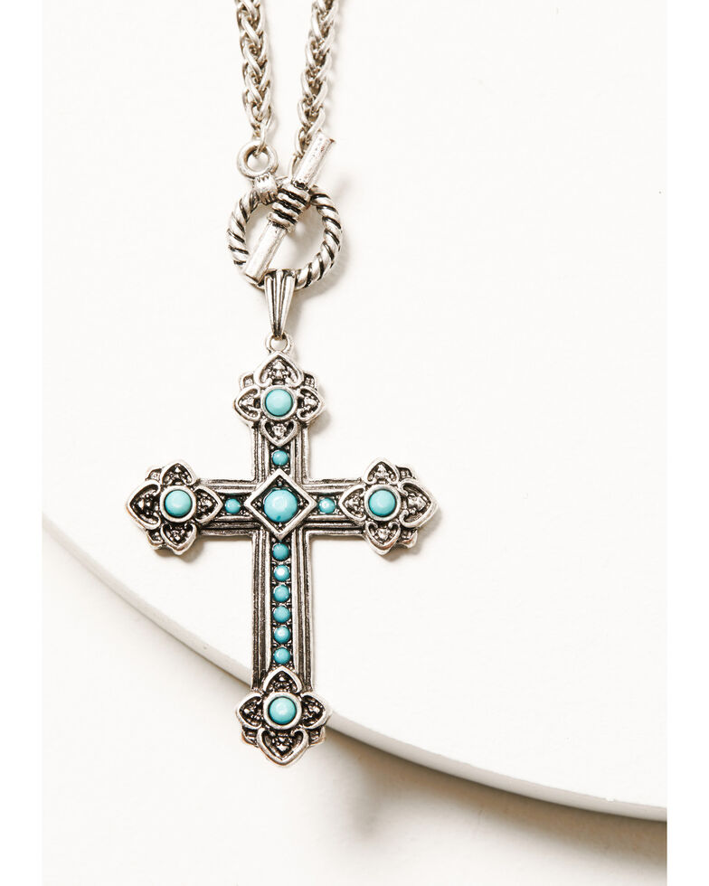Shyanne Women's Turquoise Cross Single Cross Pendant Set, Silver, hi-res