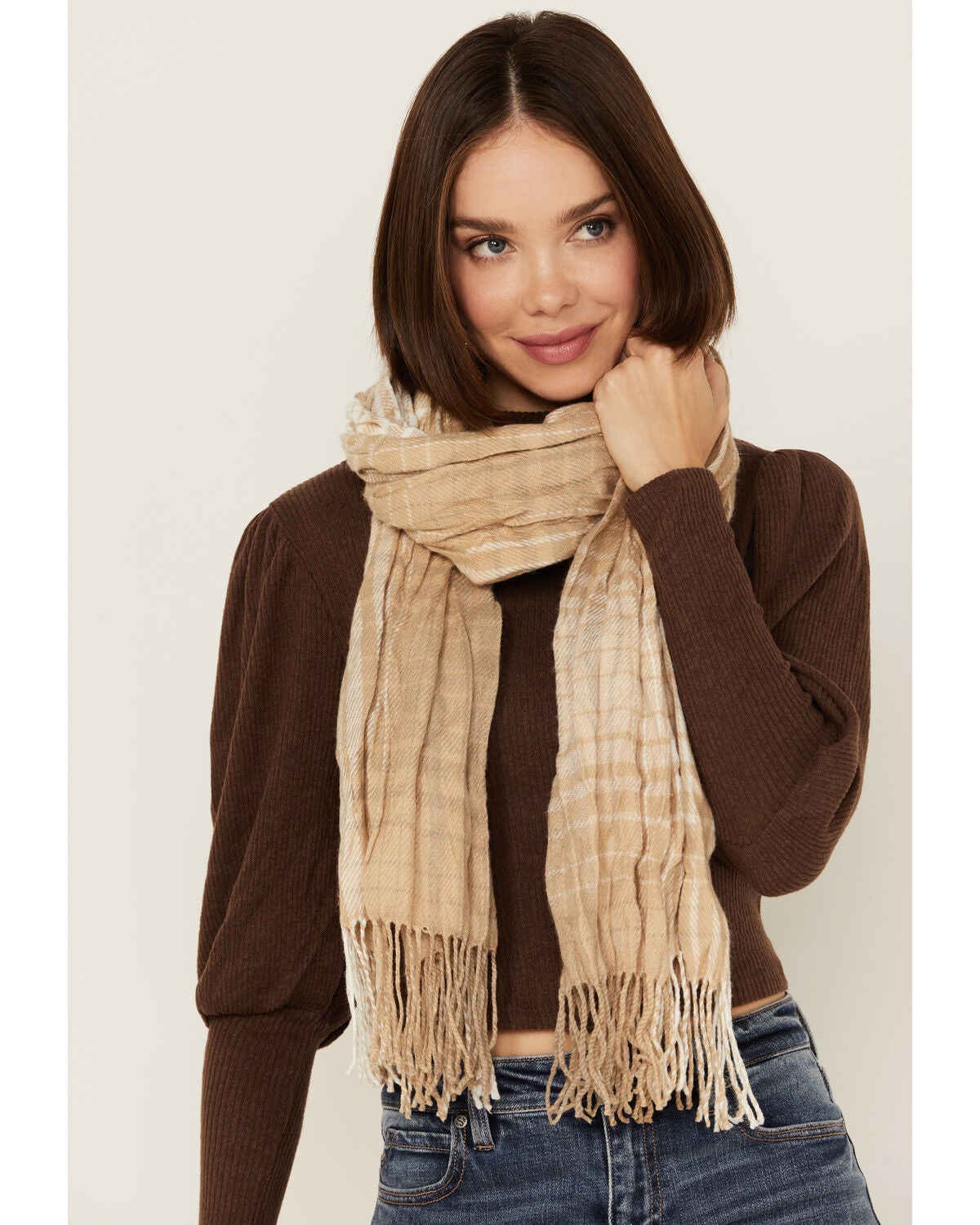 Cleo + Wolf Women's Crinkle Scarf, Cream, hi-res