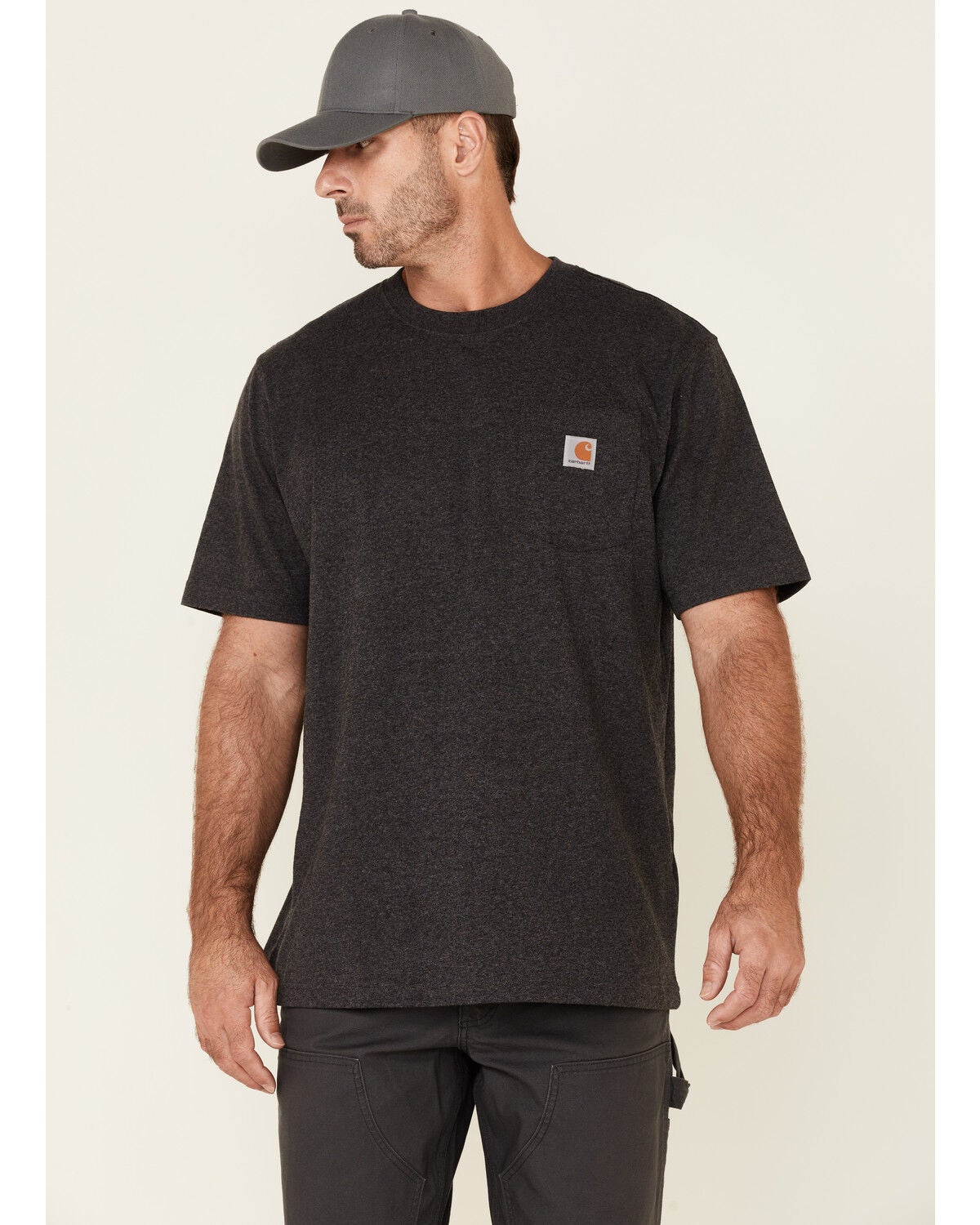Carhartt Men's Loose Fit Heavyweight Logo Pocket Work T-Shirt, Charcoal Grey, hi-res