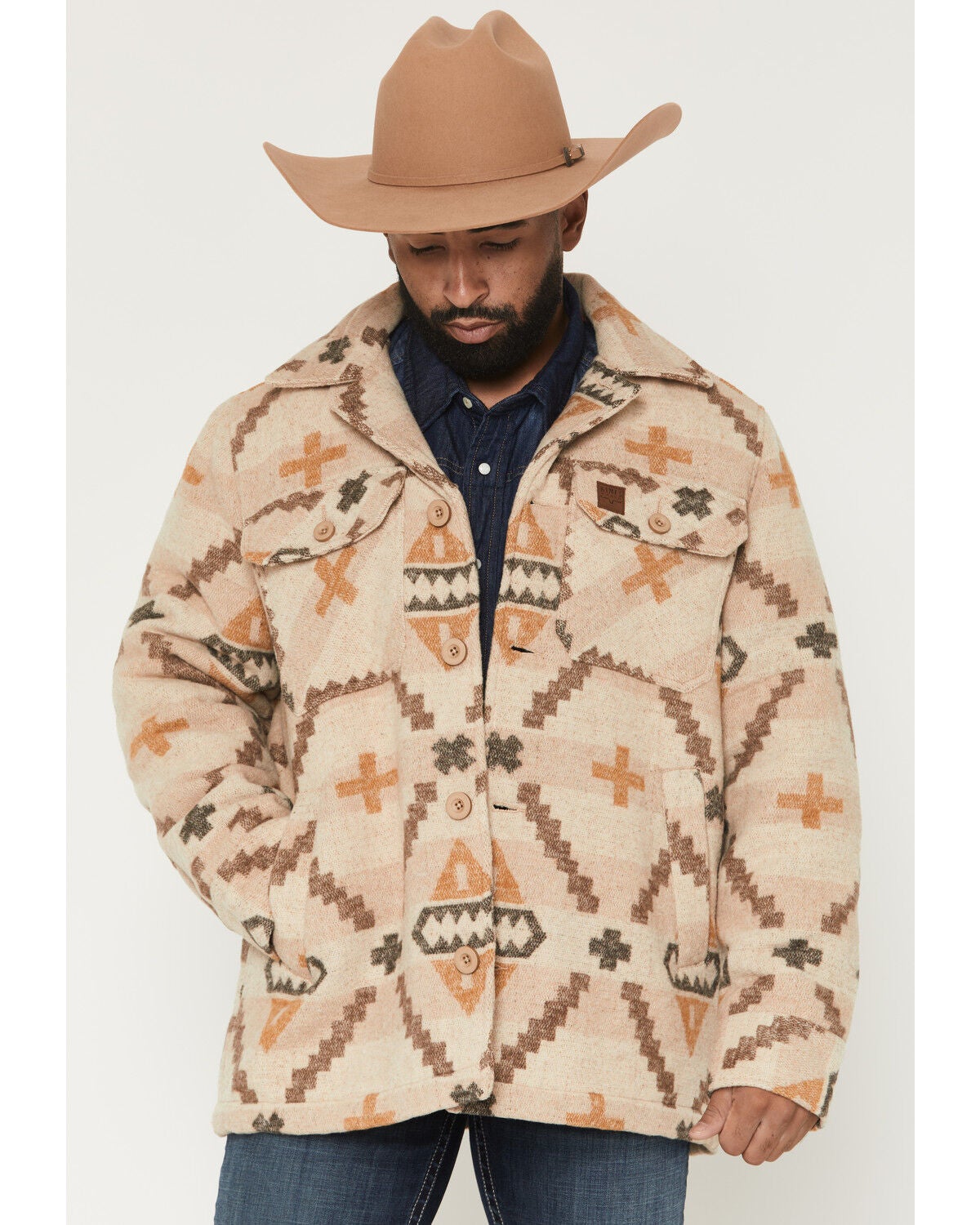 Image #1 - Kimes Ranch Men's Marquette Southwestern Print Woolish Quilt Lined Shirt Jacket, Tan, hi-res