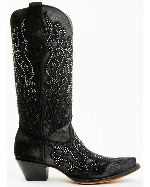 Image #2 - Corral Women's Crystal Embroidered Western Boots - Snip Toe , Black, hi-res