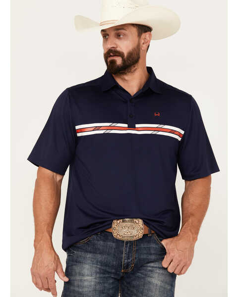 Image #1 - Cinch Men's Chest Striped Polo, Navy, hi-res