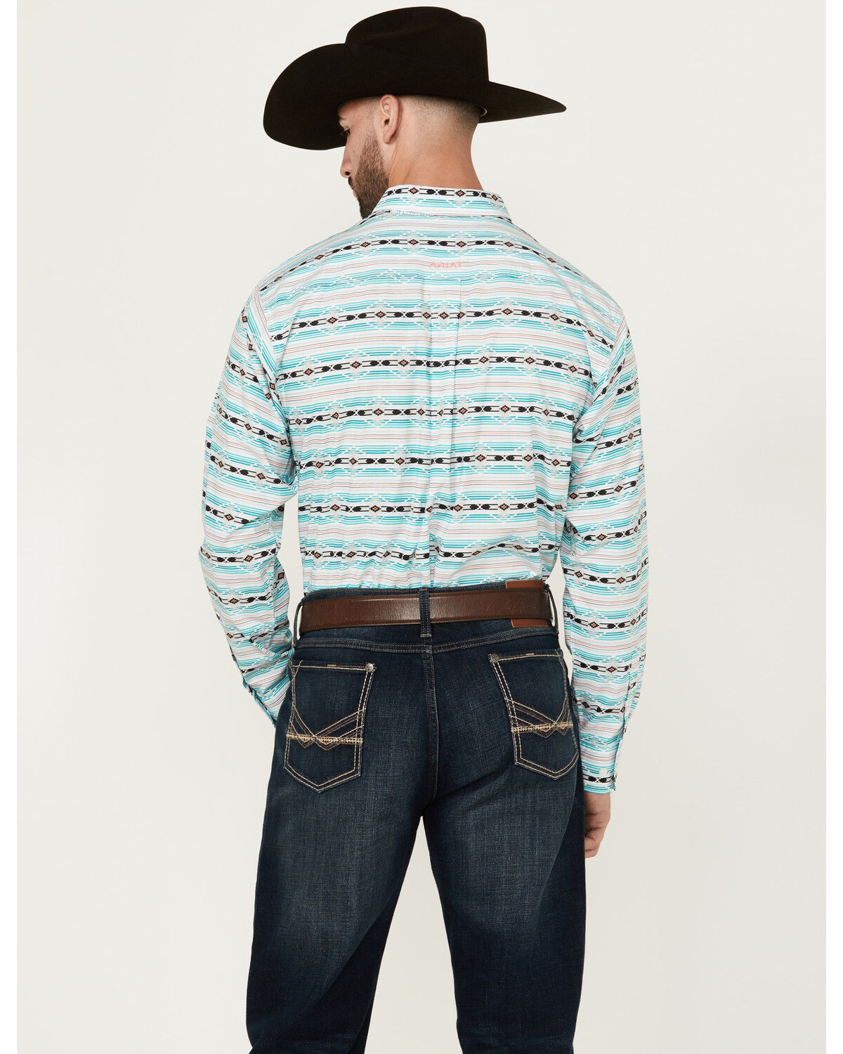Image #4 - Ariat Men's Jefferson Southwestern Striped Long Sleeve Button-Down Western Shirt - Tall, Turquoise, hi-res