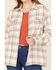 Image #3 - Ely Walker Women's Plaid Print Sherpa Lined Button-Down Shacket, Stone, hi-res