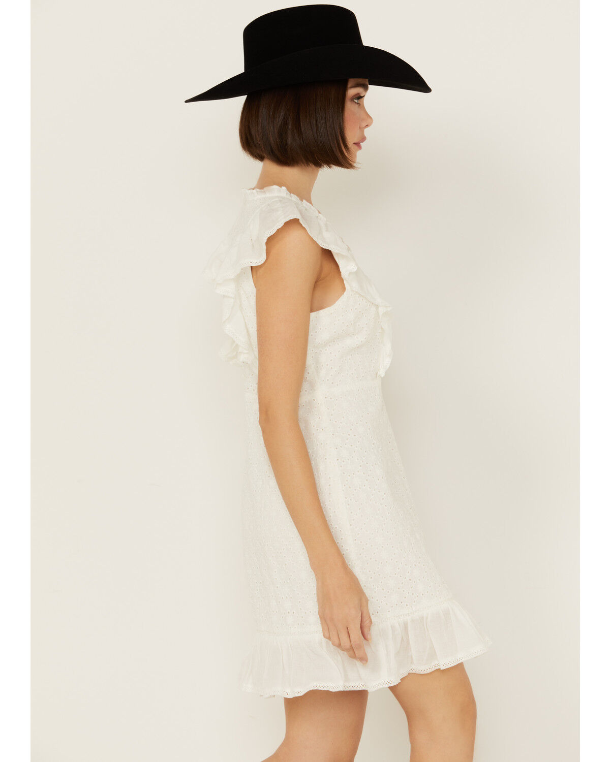 Image #2 - Shyanne Women's Ruffle Trim Eyelet Mini Dress, White, hi-res