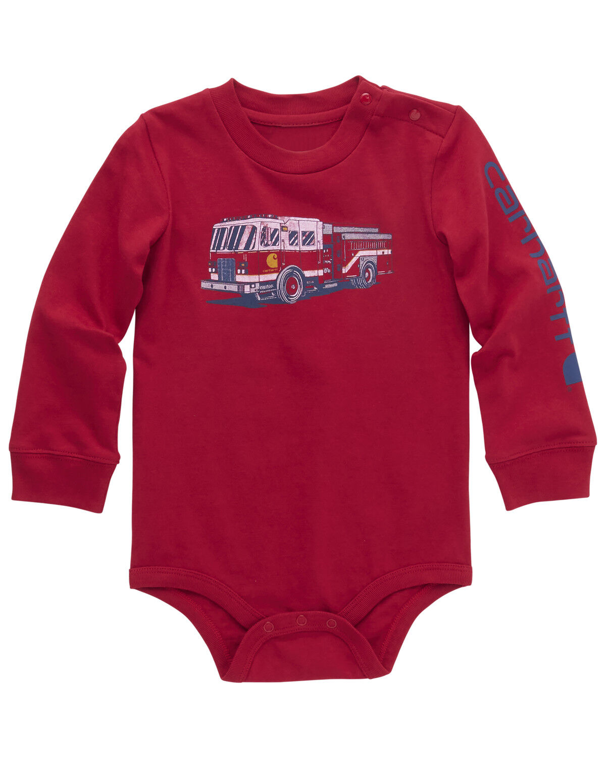 Image #1 - Carhartt Infant Boys' Firetruck Long Sleeve Graphic Onesie, Red, hi-res
