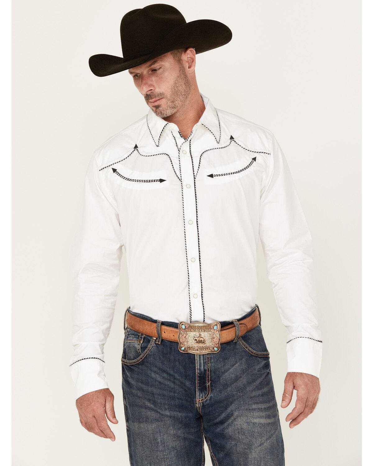 Image #1 - Wrangler Men's Solid Long Sleeve Snap Western Shirt, White, hi-res