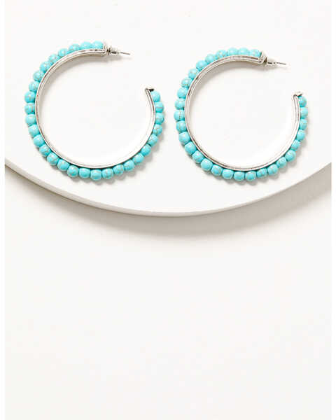 Image #1 - Shyanne Women's Turquoise Beaded Hoop Earrings, Silver, hi-res