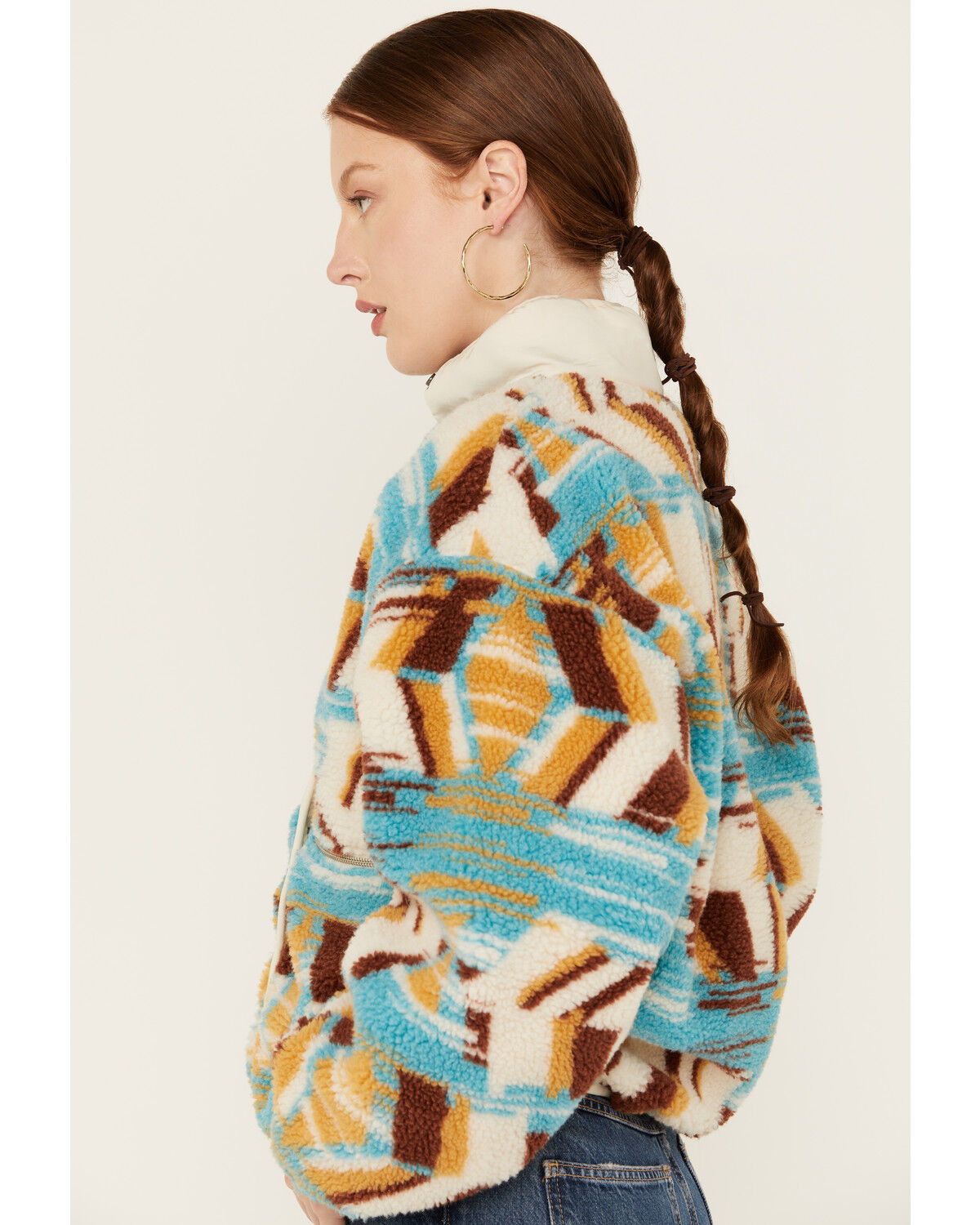 Image #2 - Panhandle Women's Abstract Print Sherpa Sweater Jacket, Multi, hi-res