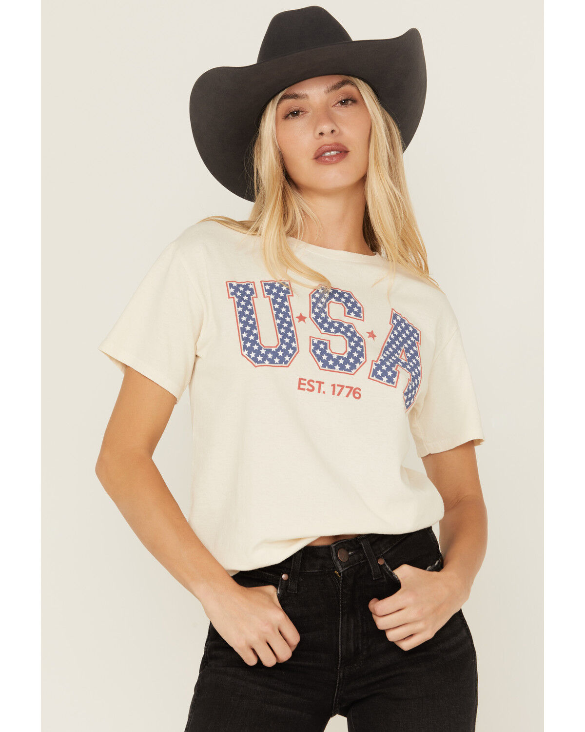 Image #1 - Youth in Revolt Women's USA EST. 1776 Short Sleeve Graphic Tee, White, hi-res
