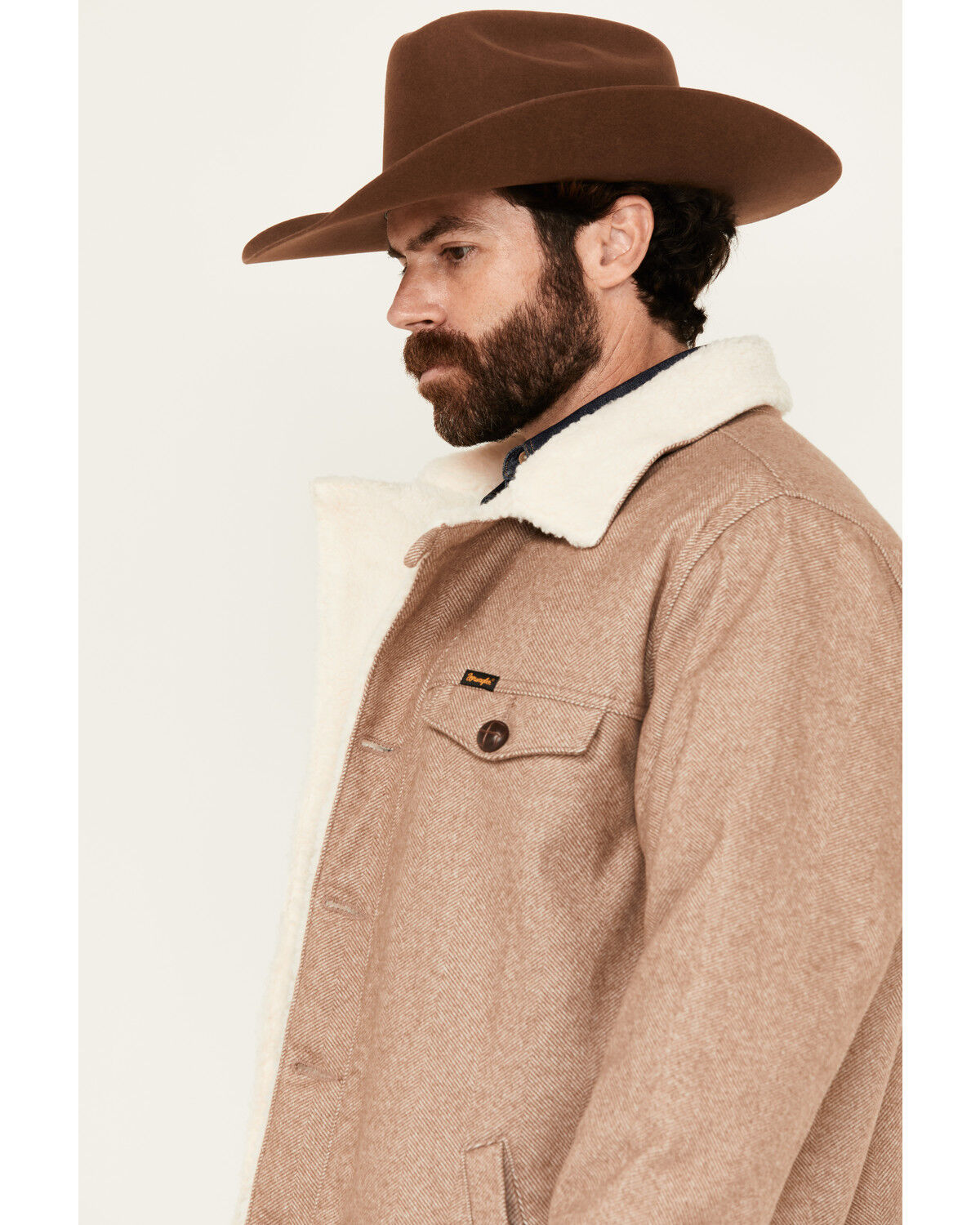 Image #2 - Wrangler Men's Sherpa Lined Button-Front Coat, Brown, hi-res