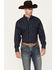 Image #1 - Scully Men's Skull Striped Long Sleeve Pearl Snap Western Shirt , Navy, hi-res