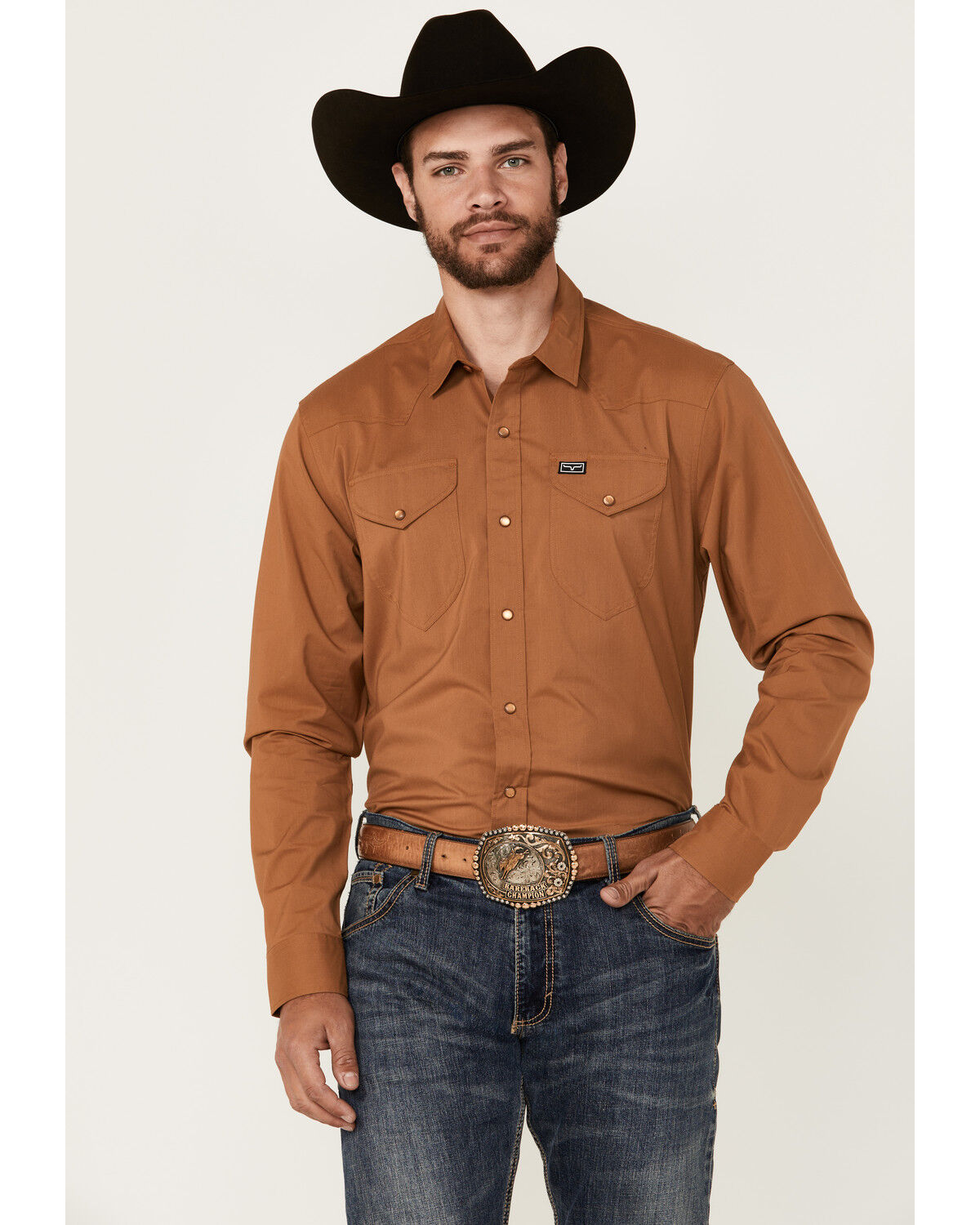Image #1 - Kimes Ranch Men's Blackout Solid Long Sleeve Snap Performance Western Shirt, Brown, hi-res