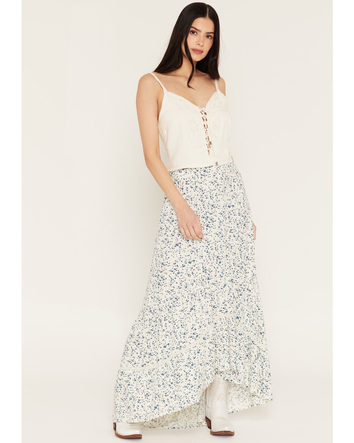 Image #1 - Idyllwind Women's Savanna Floral Print High-Low Maxi Skirt, Cream, hi-res