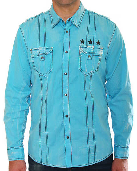 Image #1 - Austin Season Men's Embroidered Long Sleeve Western Shirt , Blue, hi-res