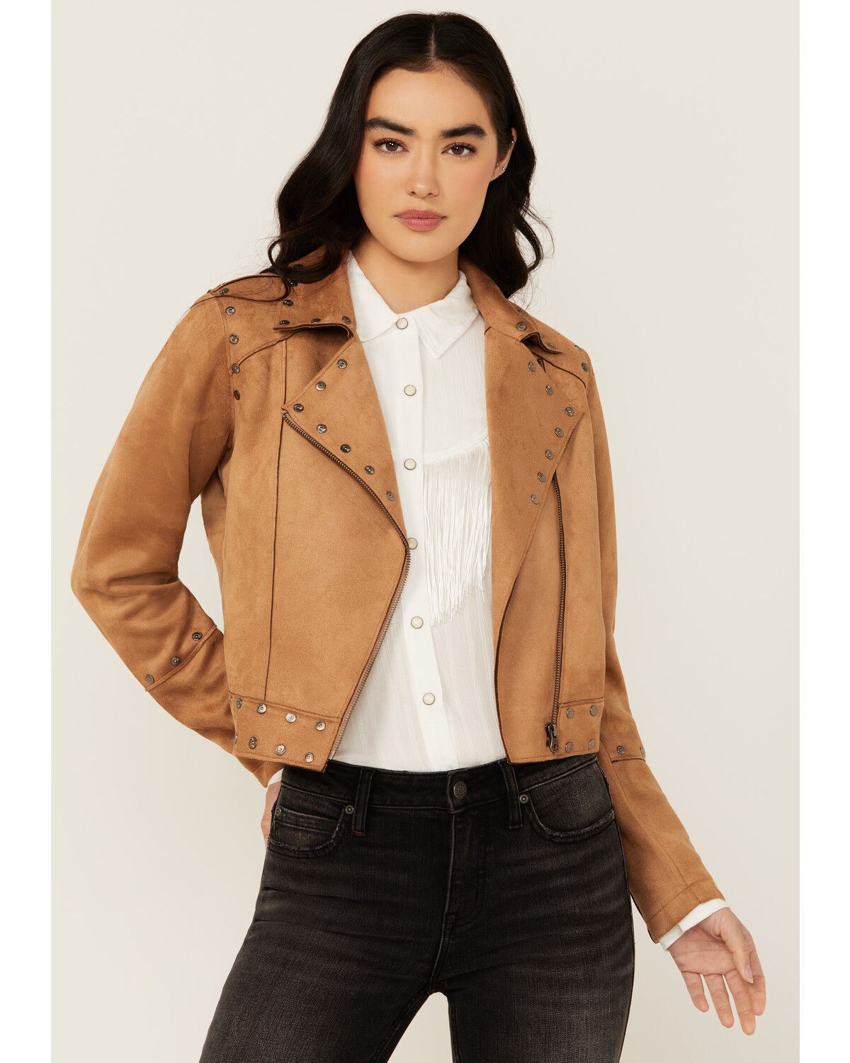 Image #2 - Idyllwind Women's Yorkshire Studded And Embroidered Moto Jacket, Tan, hi-res