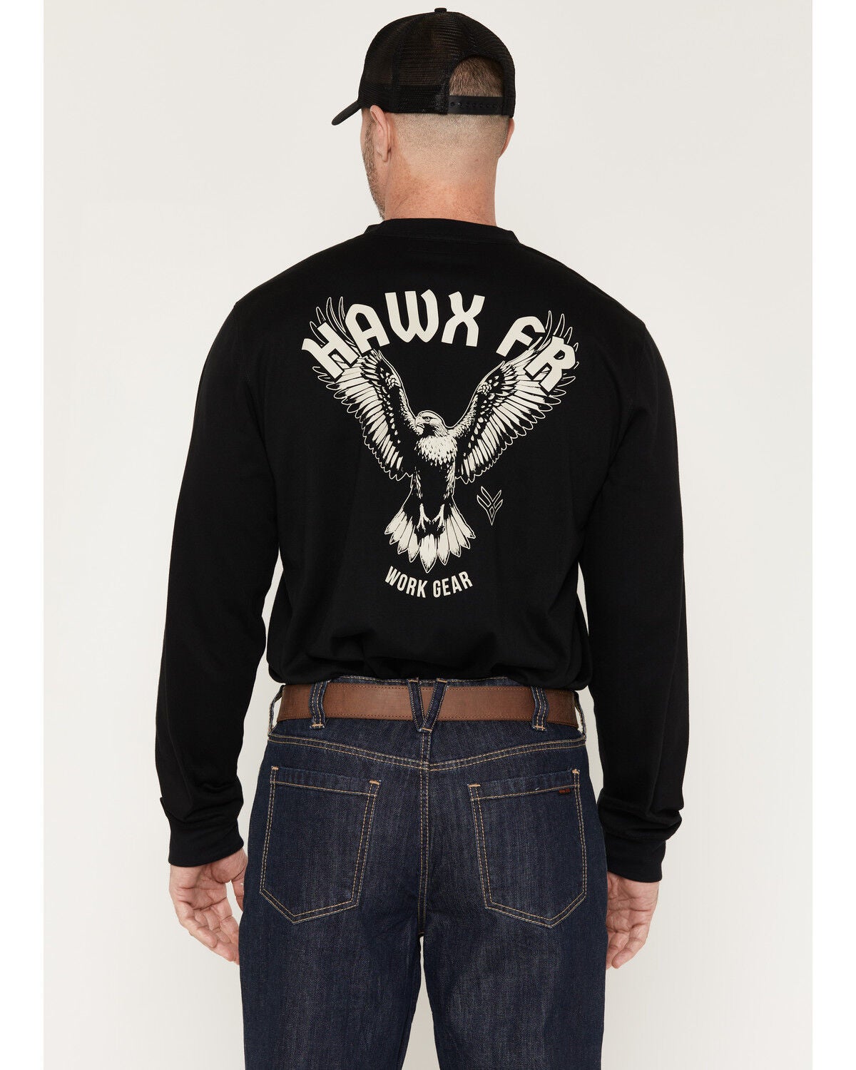 Hawx Men's FR Solid Hawk Long Sleeve Graphic Work T-Shirt, Black, hi-res