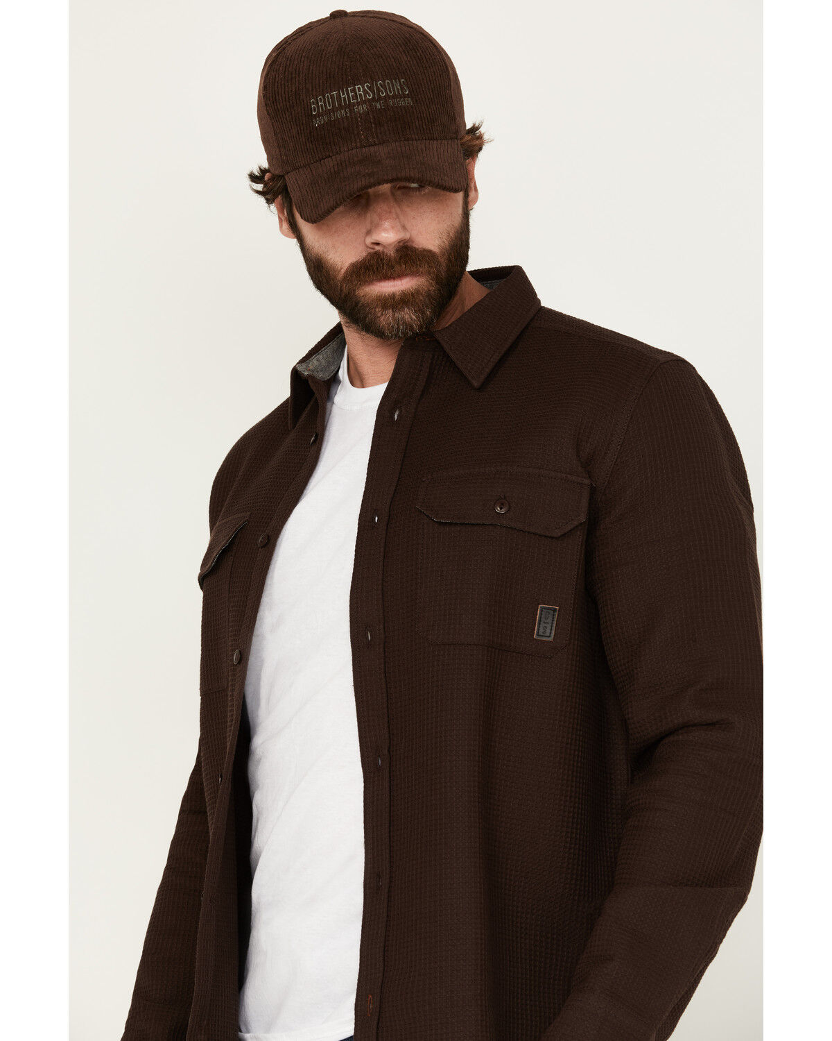 Image #2 - Brothers & Sons Men's Hamilton Solid Long Sleeve Button-Down Western Shirt Jacket, Dark Brown, hi-res