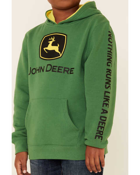 John Deere Boys' Trademark Logo Sleeve Graphic Hooded Sweatshirt , Green, hi-res