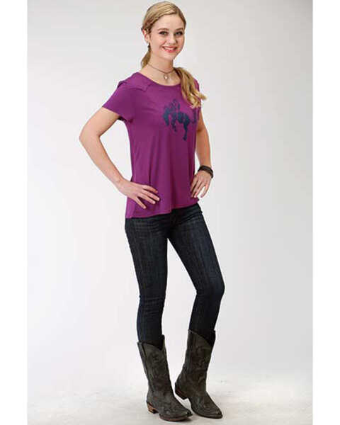 Image #3 - Roper Women's Bucking Bronco Graphic Short Sleeve Tee, Purple, hi-res