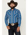 Image #1 - Ely Walker Men's Serape Striped Long Sleeve Pearl Snap Western Shirt, Royal Blue, hi-res