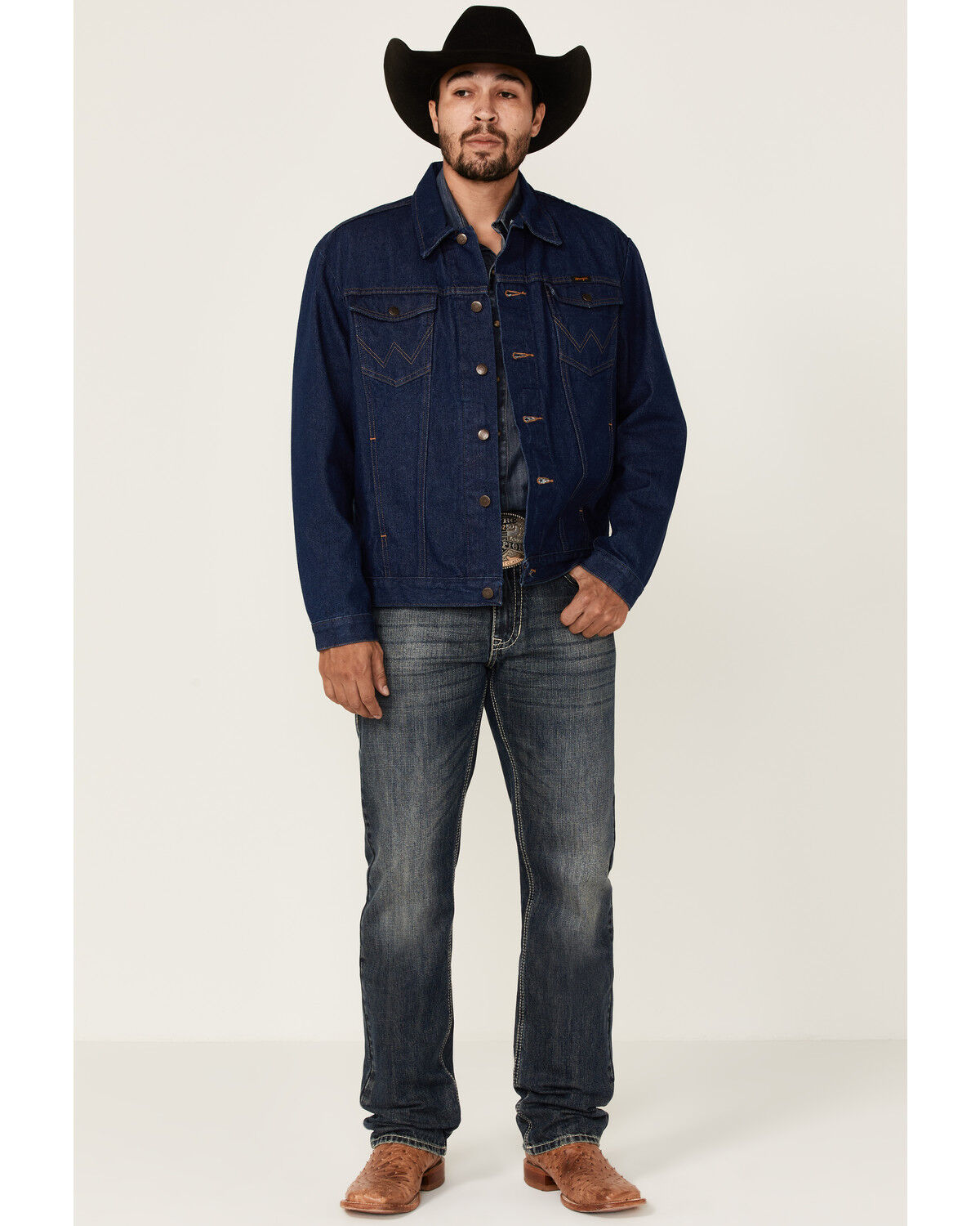 Image #3 - Wrangler Men's Western Denim Jacket, Indigo, hi-res