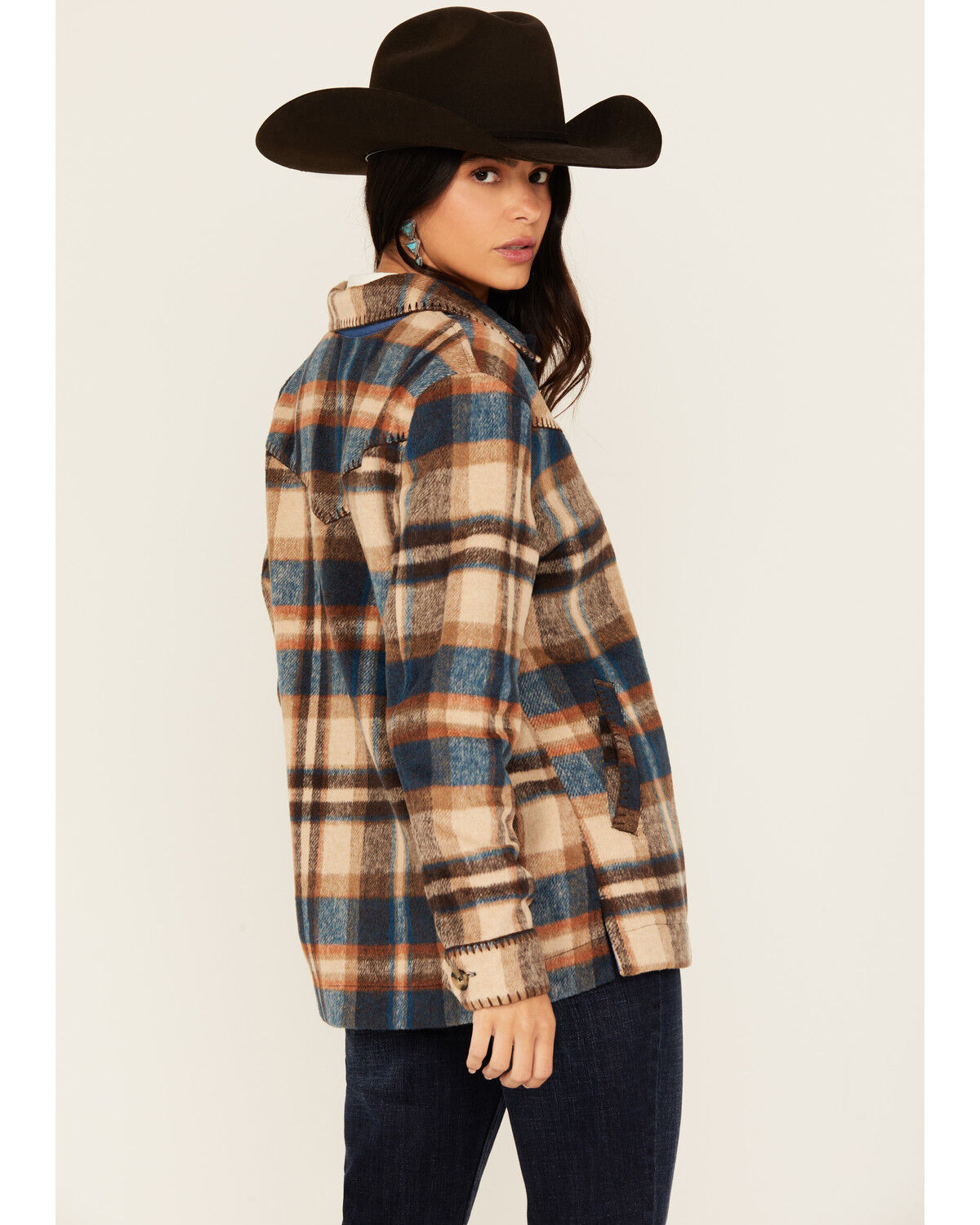 Image #4 - Idyllwind Women's Dowlan Plaid Print Shacket, Indigo, hi-res