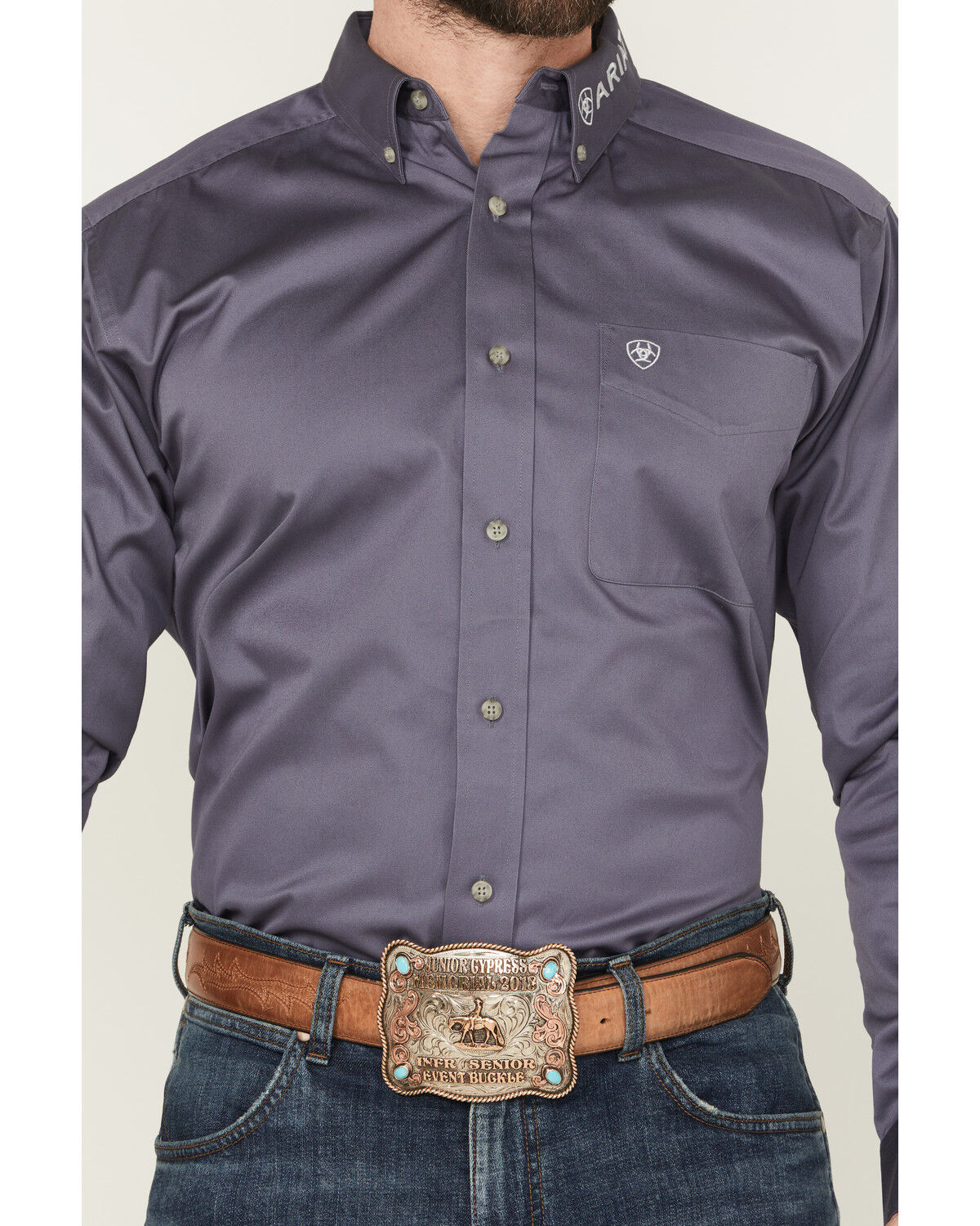 Image #3 - Ariat Men's Team Logo Twill Solid Long Sleeve Button-Down Western Shirt, Charcoal, hi-res