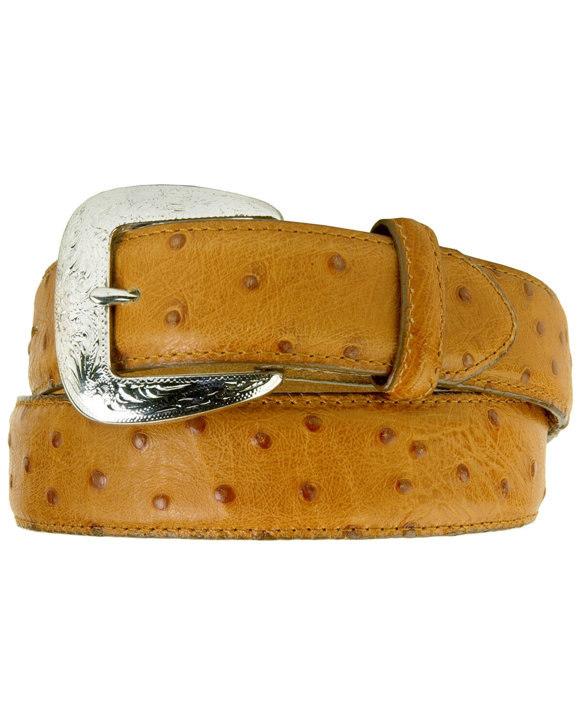 Image #1 - Tony Lama Men's Ostrich Print Leather Belt, Cognac, hi-res