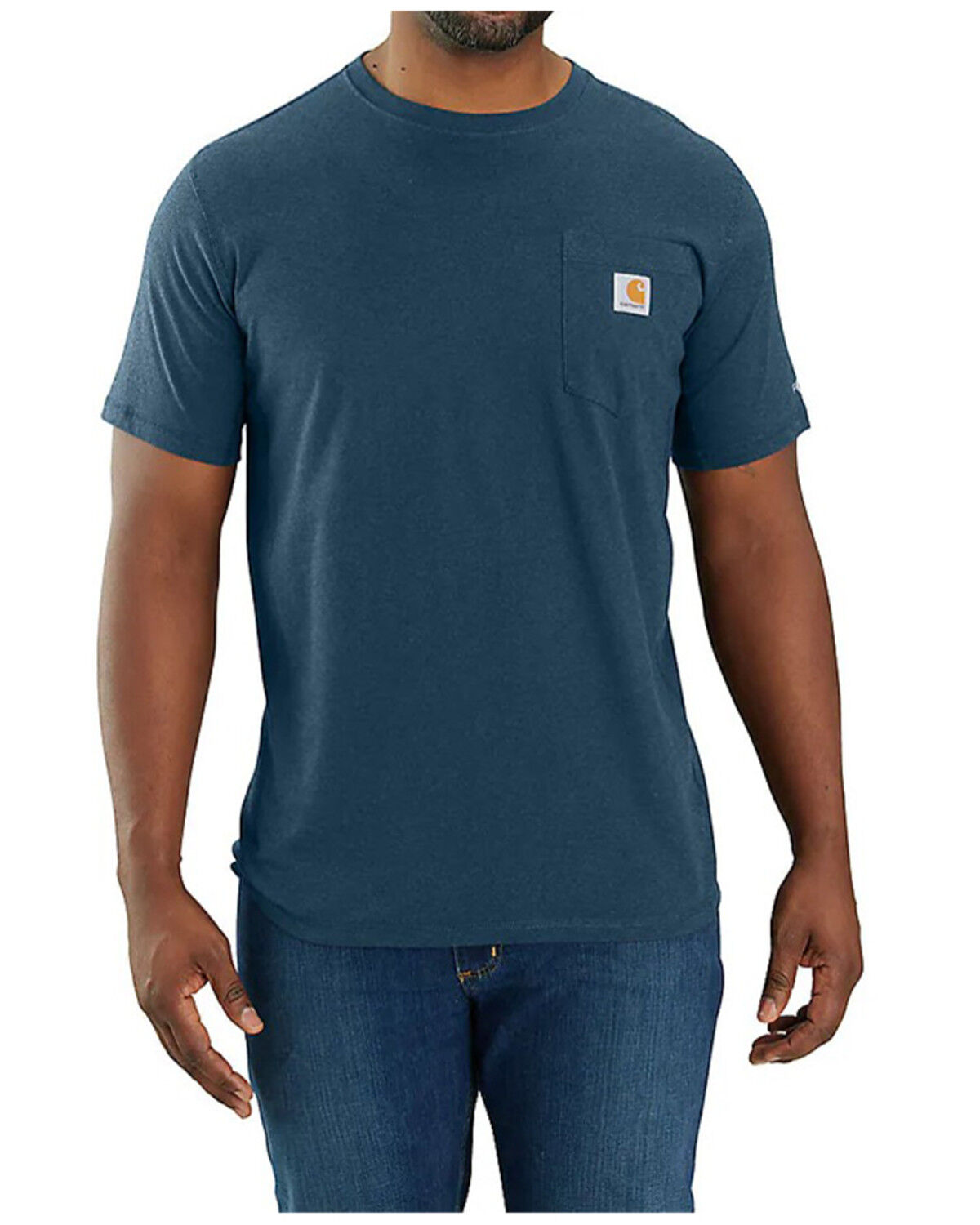 Image #1 - Carhartt Men's Force Relaxed Midweight Logo Pocket Work T-Shirt, Light Blue, hi-res