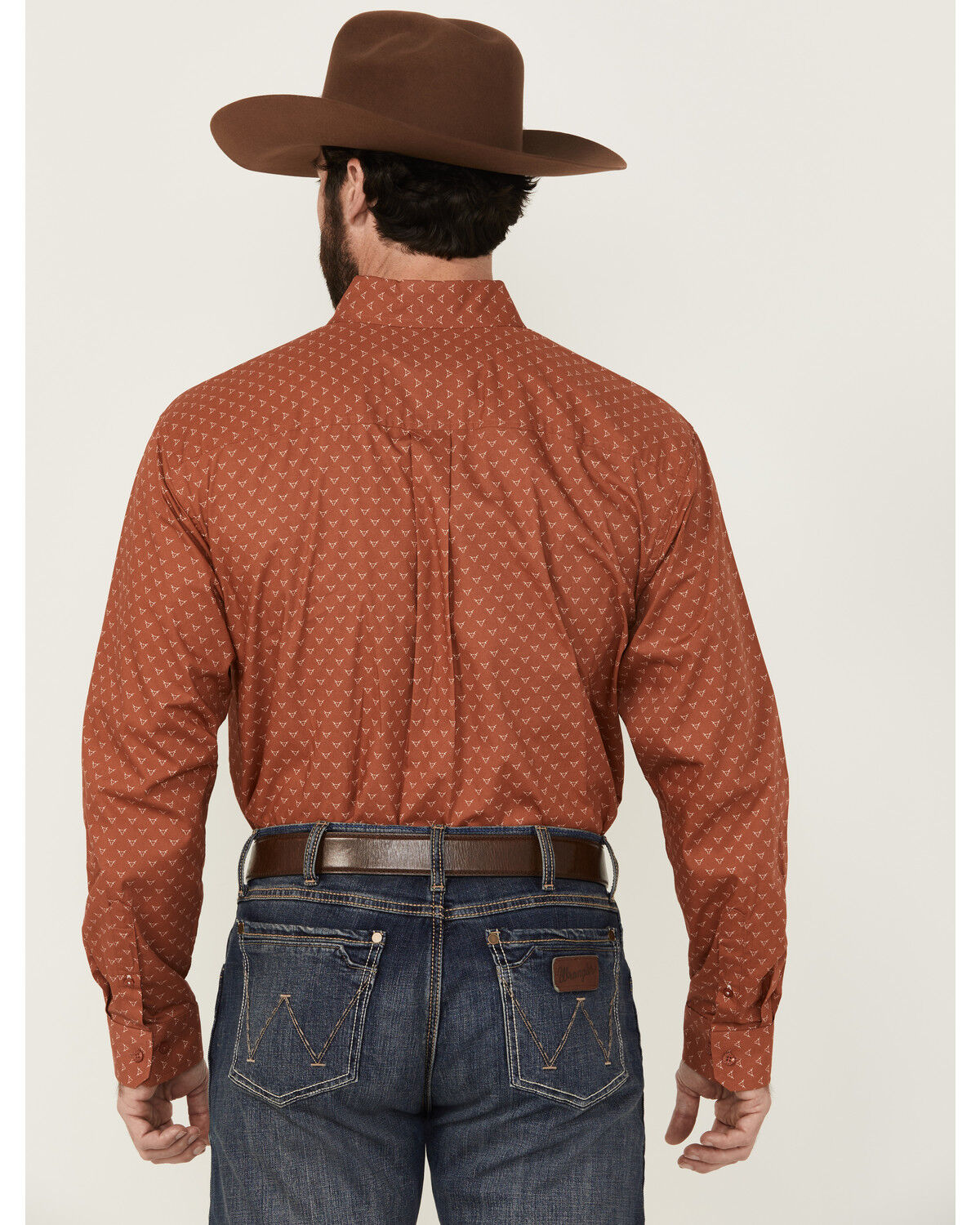 Image #4 - Cinch Men's Long Horn Print Long Sleeve Button-Down Western Shirt, Orange, hi-res