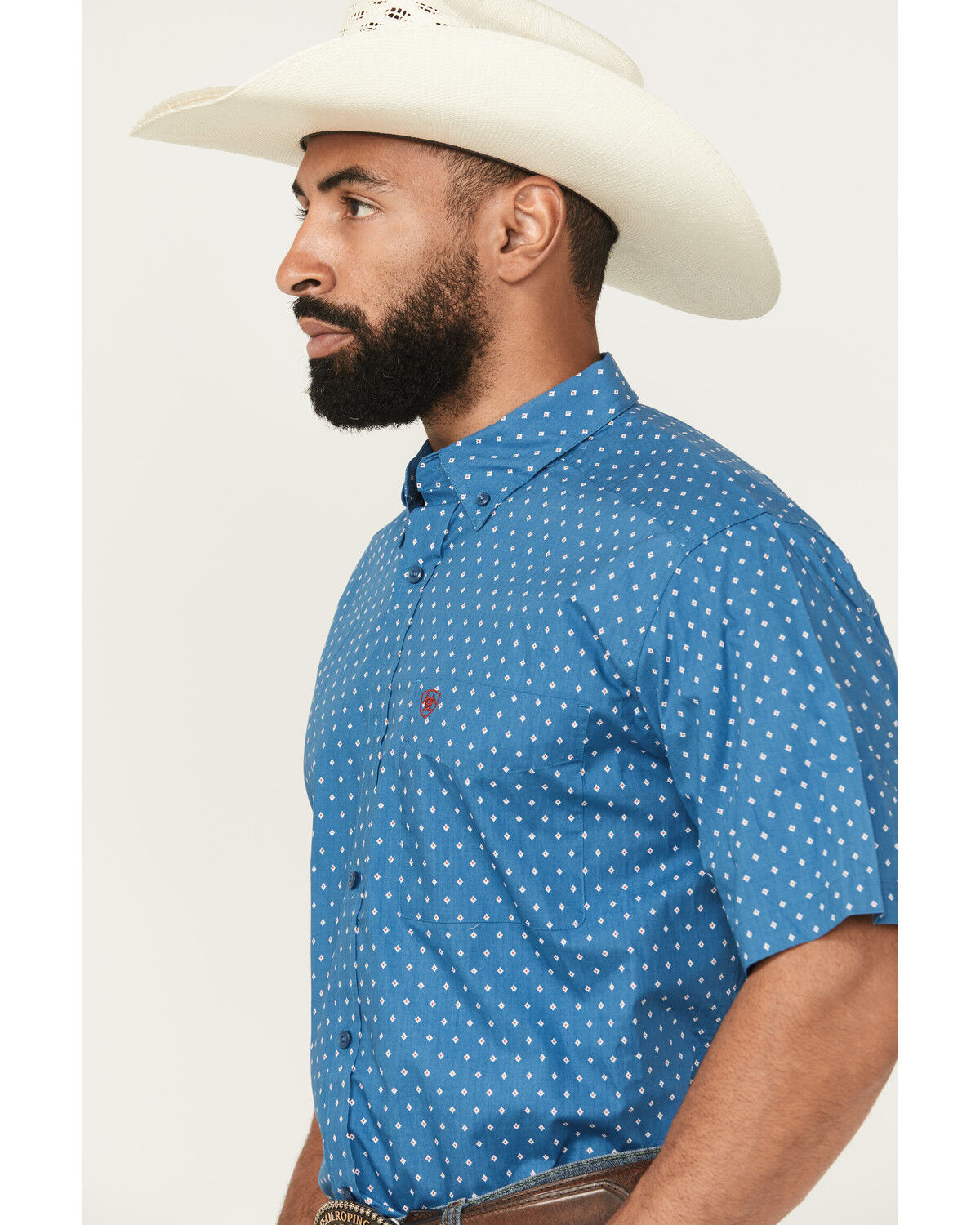 Image #2 - Ariat Men's Scott Geo Print Short Sleeve Button-Down Western Shirt, Dark Teal, hi-res