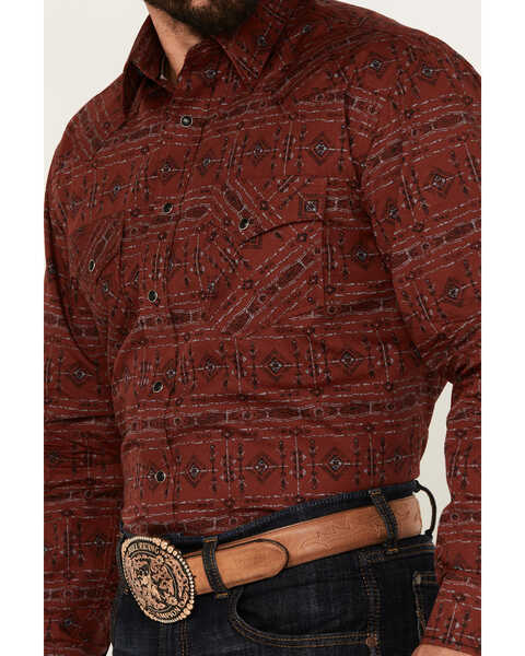 Image #3 - Rough Stock by Panhandle Men's Southwestern Print Long Sleeve Snap Western Shirt, Burgundy, hi-res