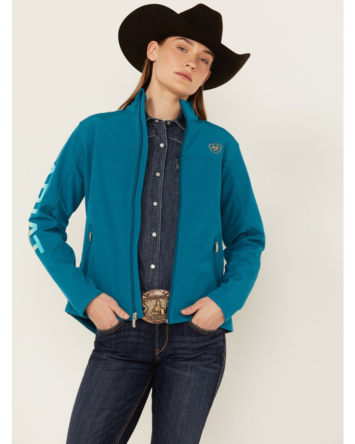 Ariat Women's Team Logo Softshell Jacket, Turquoise, hi-res
