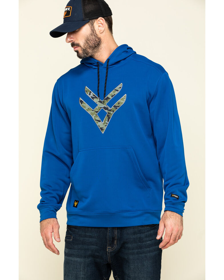 Hawx Men's Tech Logo Hooded Work Sweatshirt , Blue, hi-res