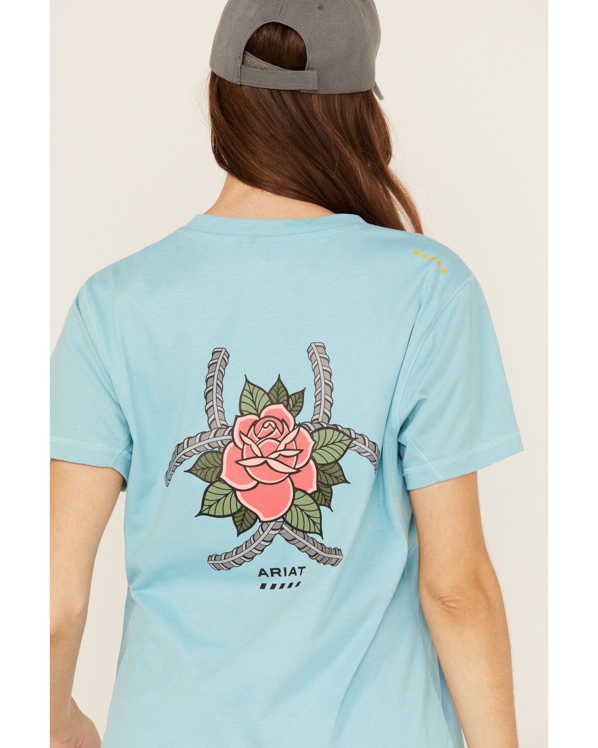 Image #4 - Ariat Women's Rebar Workman Rose Short Sleeve Graphic Work Tee, Blue, hi-res