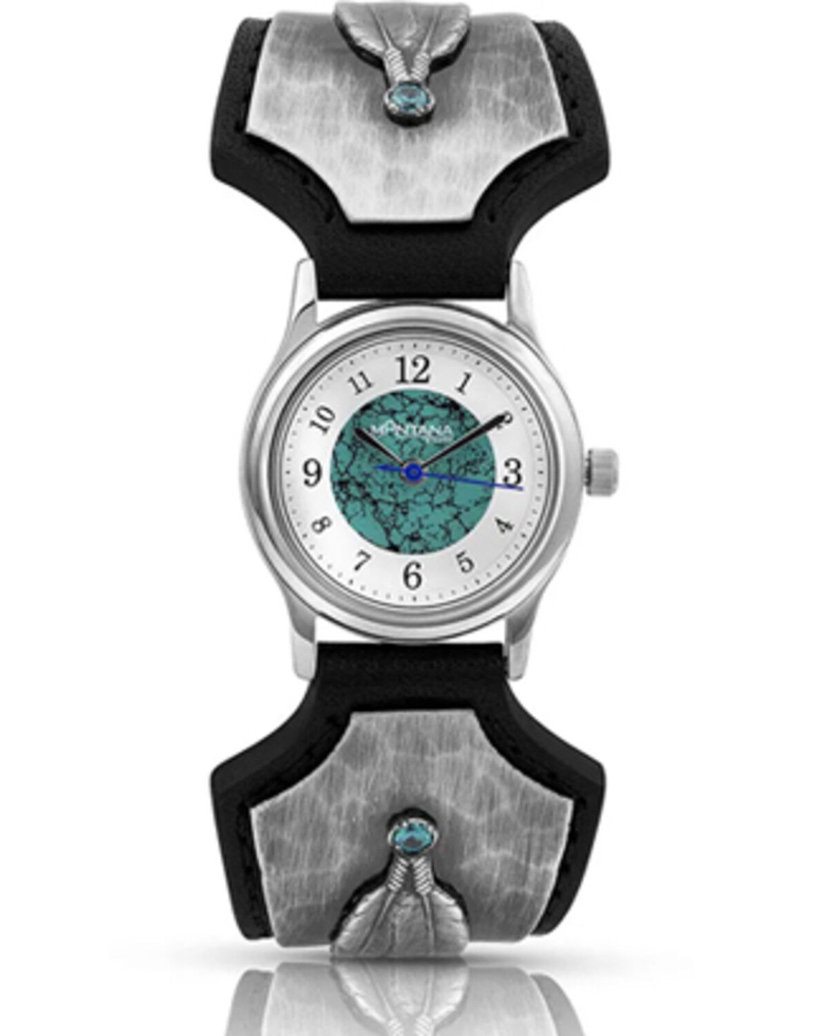 Image #1 - Montana Silversmiths Women's Montana River Rock Feather Whispers Watch, Silver, hi-res