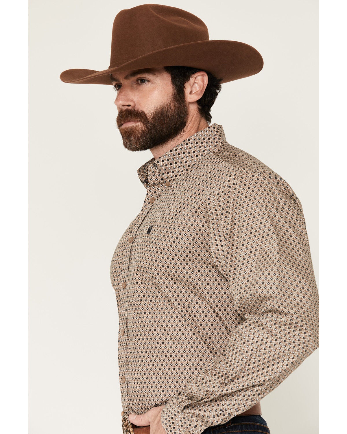 Image #2 - Cinch Men's Geo Print Long Sleeve Button-Down Western Shirt, Khaki, hi-res