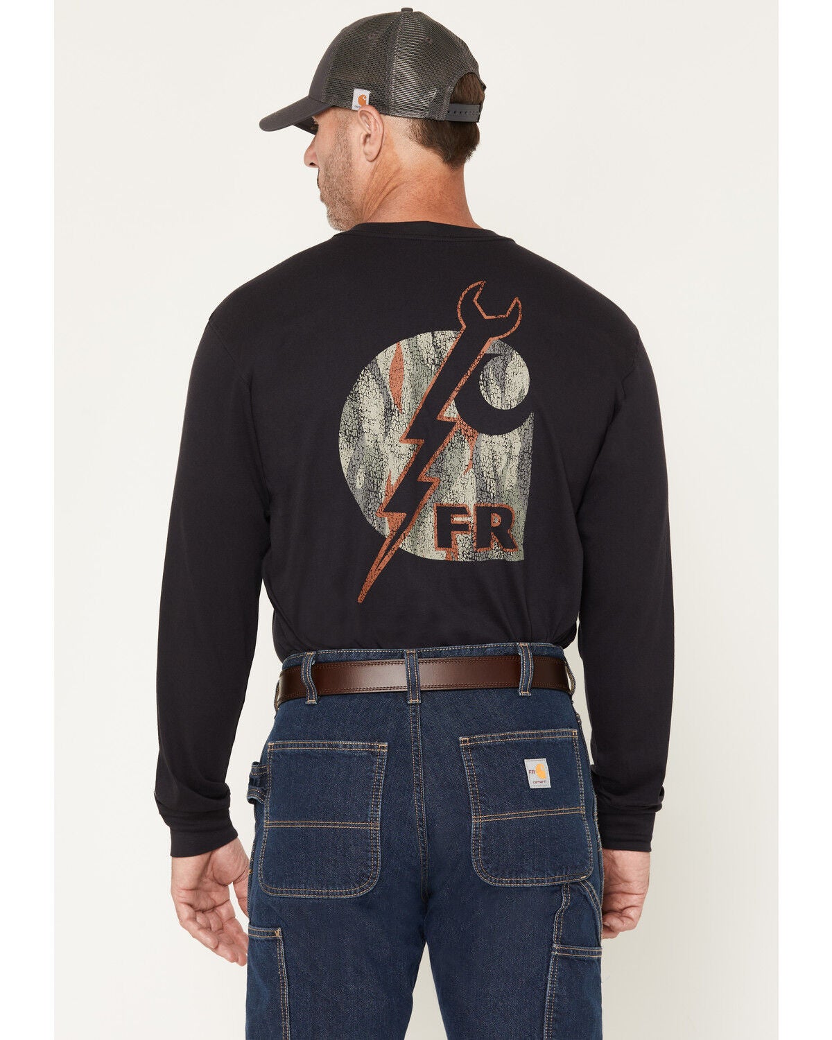 Carhartt Men's FR Force&reg; Irvine Wrench Bolt Long Sleeve Work Pocket T-Shirt, Black, hi-res