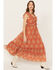 Flying Tomato Women's Ruffle Trim Printed Maxi Dress, Rust Copper, hi-res