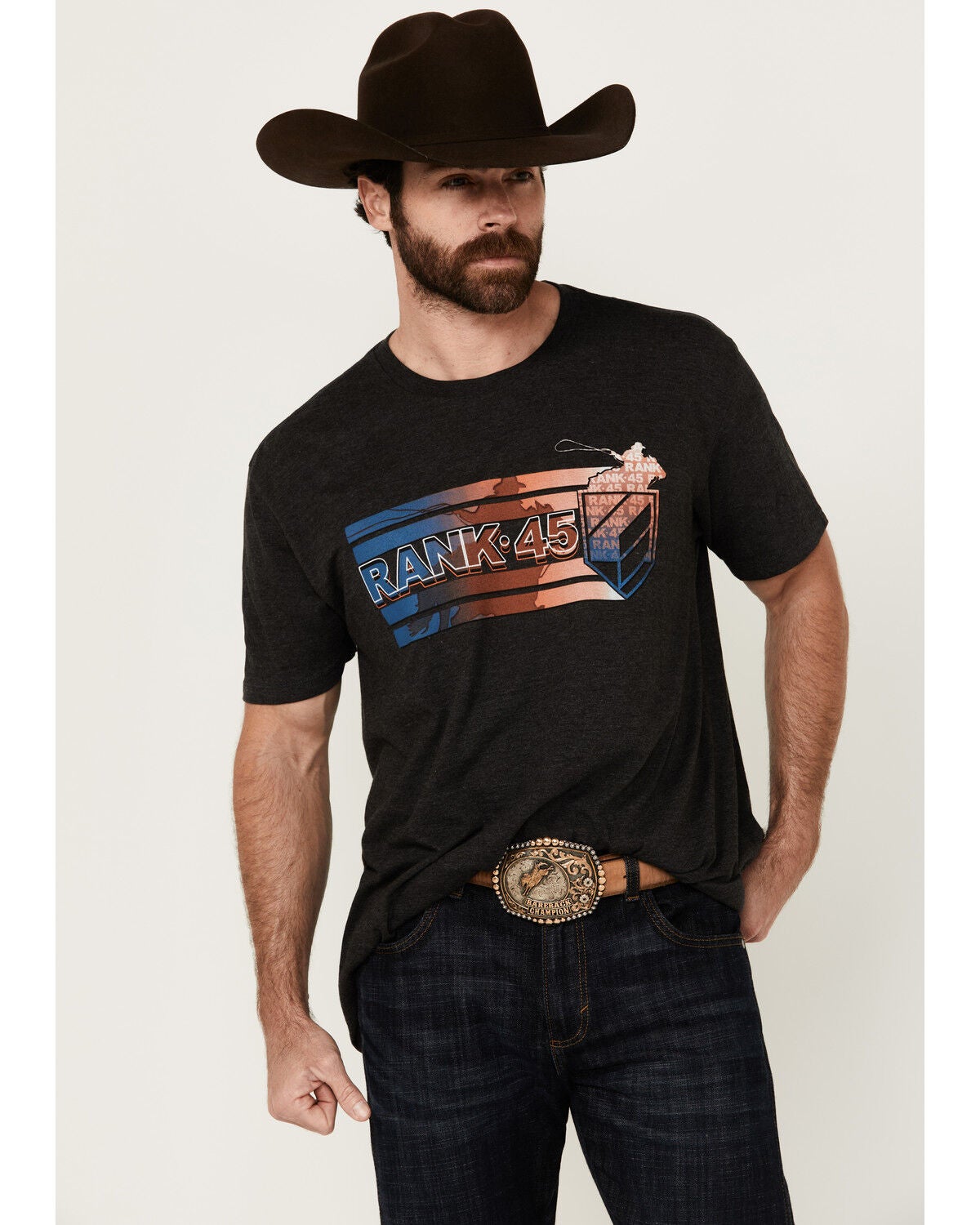 Image #1 - RANK 45&reg; Men's Just Ride Short Sleeve Logo Graphic T-Shirt, Charcoal, hi-res