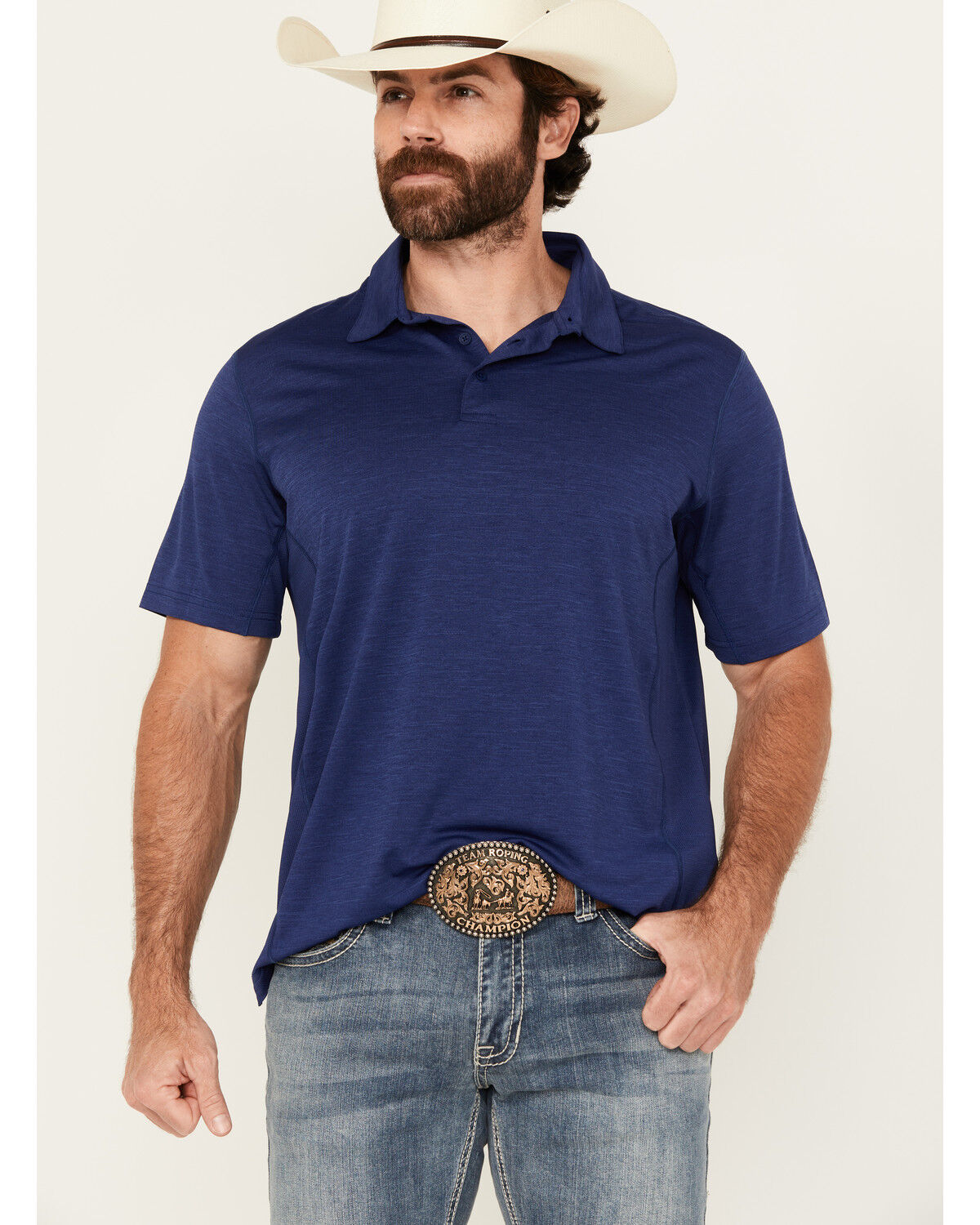 Image #1 - Wrangler Men's Solid Short Sleeve Performance Polo, Navy, hi-res