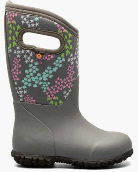 Image #2 - Bogs Girls' York Star Heart Rain Boots - Round Toe, Grey, hi-res